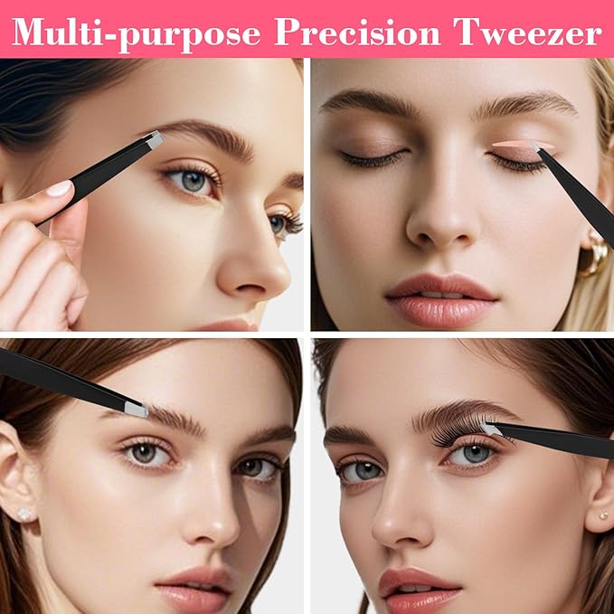 Tweezers Set, Hyxhappy 9 pcs Professional Stainless Steel Tweezer Kit for Women Facial Hair, Precision Plucke Tweezers with Luxurious Travel Case for Ingrown Hair Removal-BrightBean Baby