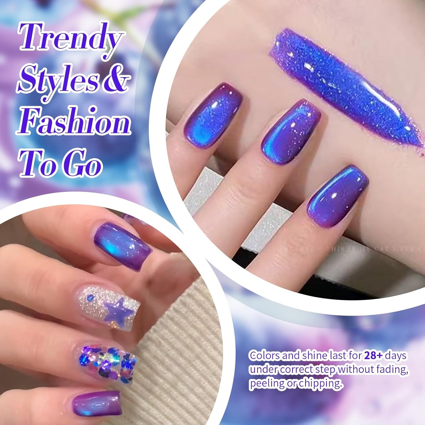 BORN PRETTY Cat Magnetic Eye Gel Nail Polish,Indigo To Violet Gradient Magnetic Gel Polish Blueberry Cat Magnetic Eye Gel Manicure Nail Art DIY 15ml-BrightBean Baby