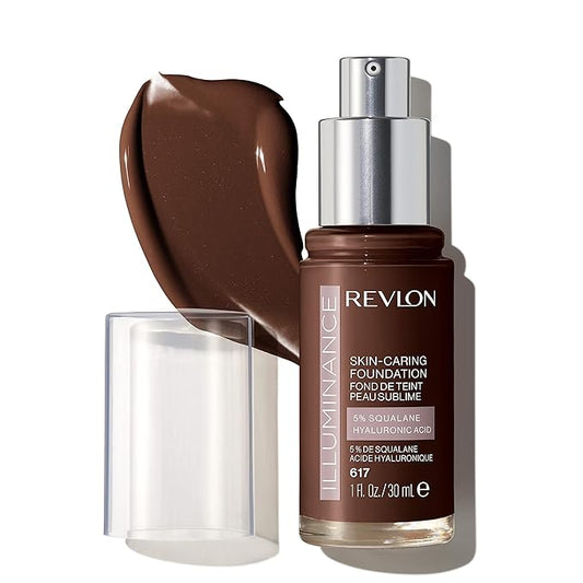 Revlon Illuminance Skin-Caring Liquid Foundation, Hyaluronic Acid, Hydrating and Nourishing Formula with Medium Coverage, 617 Ebony (Pack of 1)-BrightBean Baby