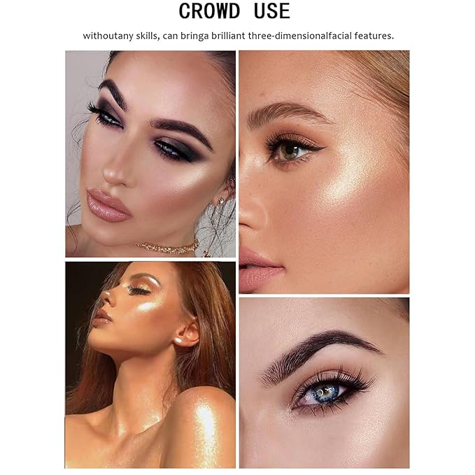 MEICOLY Baked Highlighter Powder Palette,Natural Face Highlighter Shimmer Powder,Long Lasting Glittery Highlighter Makeup Face Luminizer,01 Pearl White-BrightBean Baby