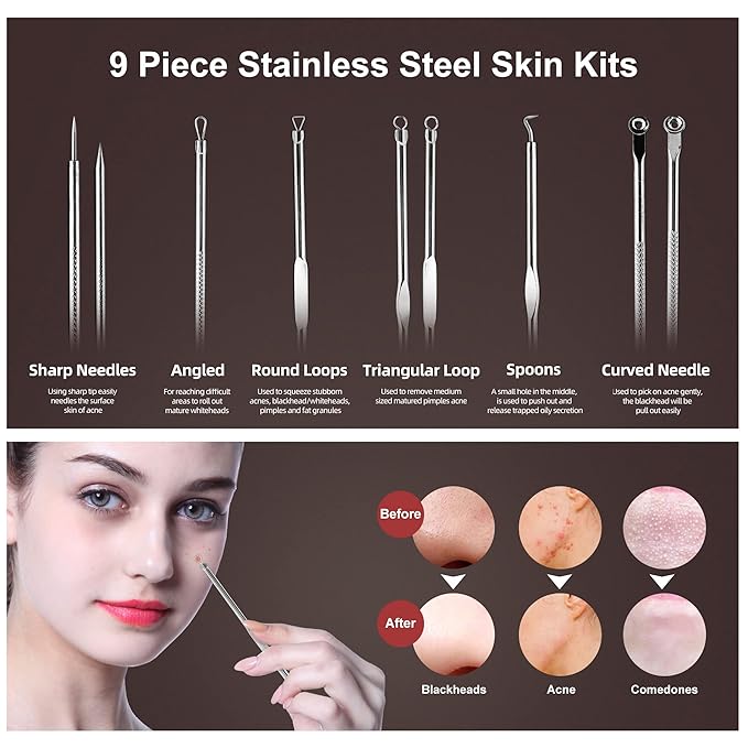 Newbealer Facial Steamer, Mini Aroma Face Steamer, Nano Ionic Hot Mist Facial Humidifier Atomizer, Home Sauna Spa Sprayer Moisturizing Cleansing Pores, 9 Pieces Acne Remover Kit (Pink-Gold, 160ml)-BrightBean Baby