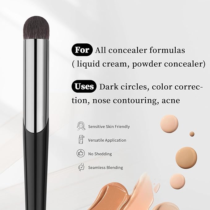 DUcare Tapered Small Concealer Brush Under Eye, Nose Contour Brush Mini Makeup Brushes Ideal for Liquid, Cream, and Powder Concealer(V03)-BrightBean Baby