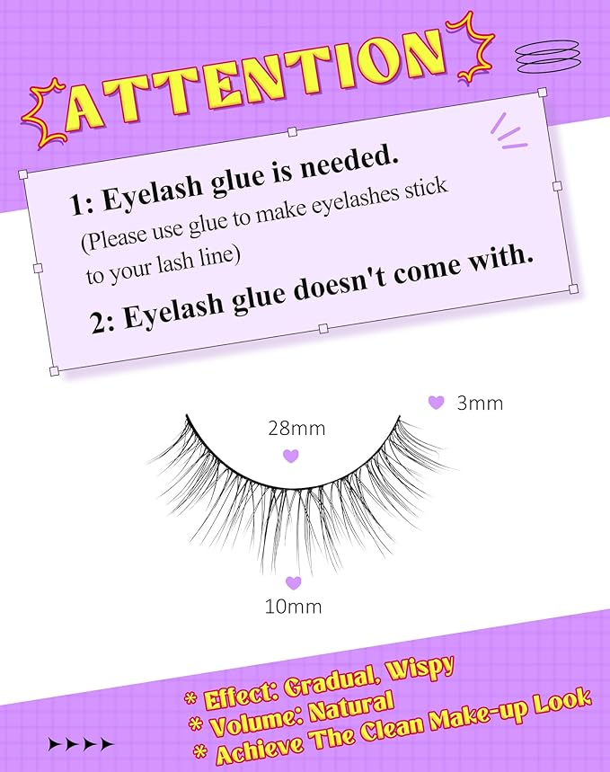 Onlyall Natural Lashes Wispy Lashes Natural Look False Eyelashes Natural Flared Eyelashes False Eye Lashes Soft Fluffy Lashes 7 Pairs DK32, Black-BrightBean Baby