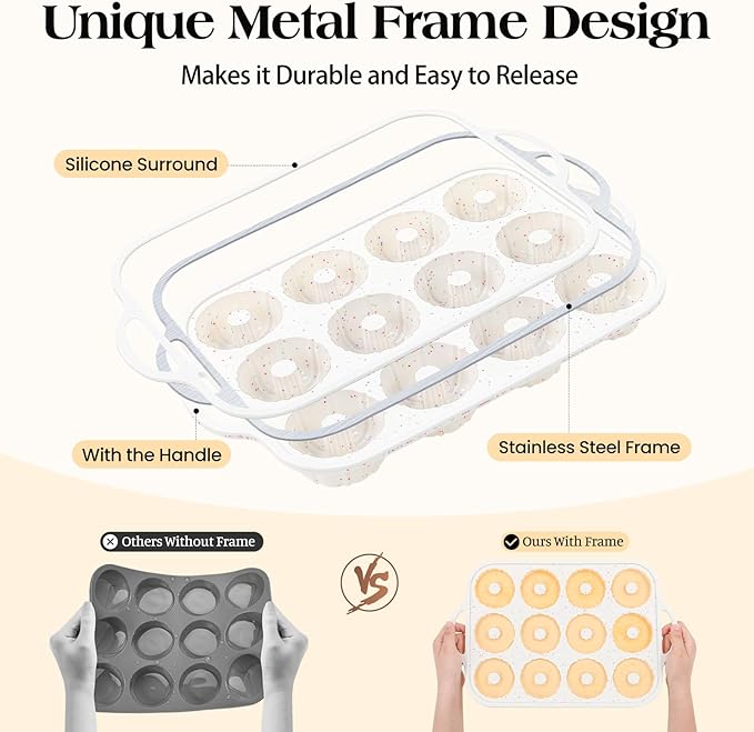 Vinino 2 Pcs Silicone Mini Fluted Tube Cake Pans with Metal Reinforced Frame, 12-Cavity Mini Flan Molds, Non-stick Cupcakes Pans for Baking, Donuts, Muffins, Cornbread, Brownies, Jellies