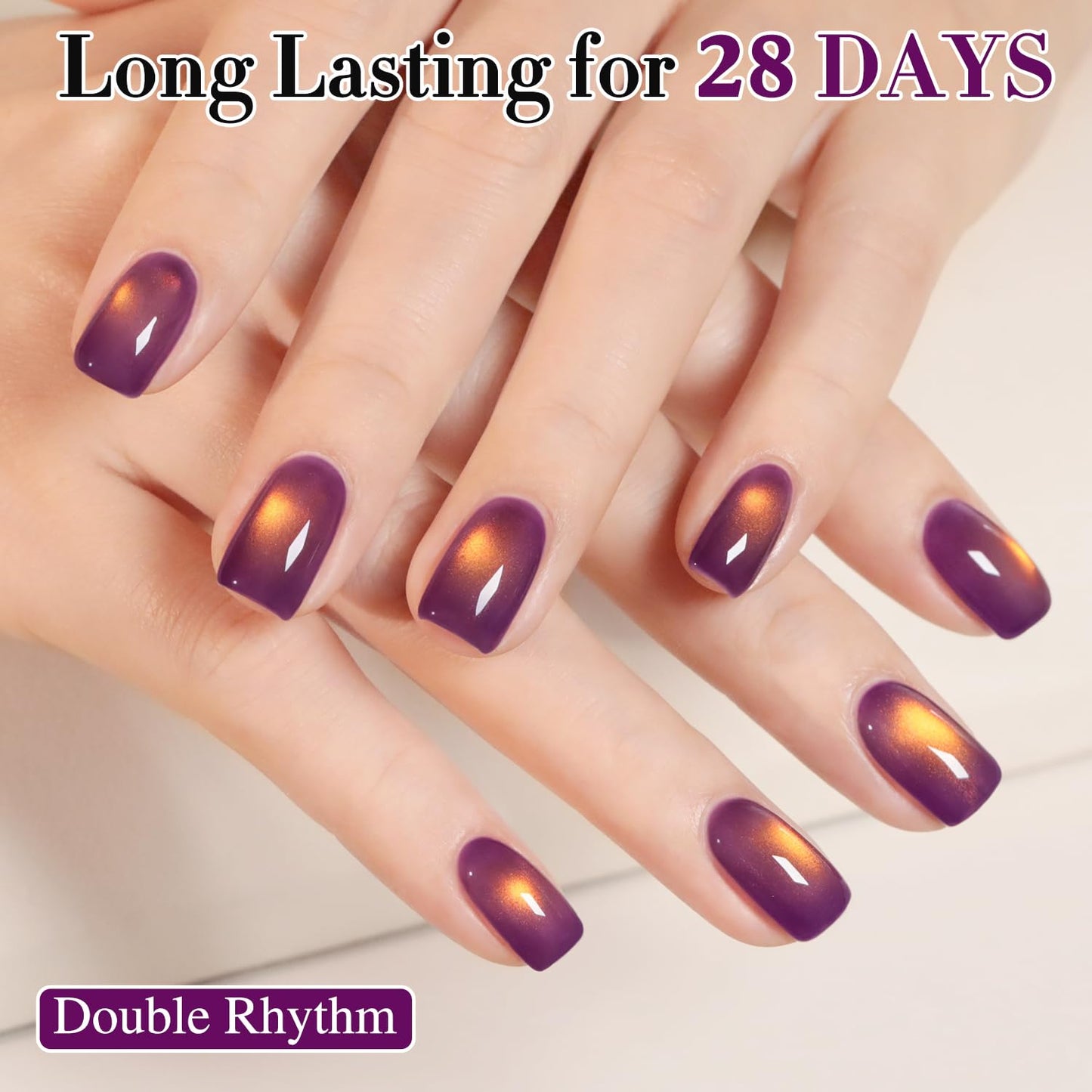 Double Rhythm Jelly Glass Cat Eye Gel Polish with Magnet 15ML Holographic Glitter Shimmer Translucent Sheer Color Magnetic Nail Polish Salon DIY at Home (Golden Purple-MC1254)-BrightBean Baby