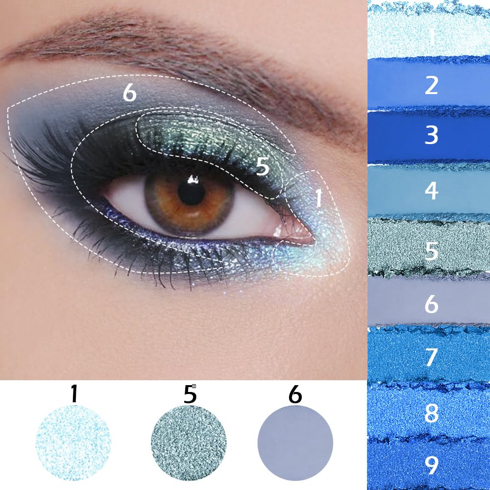 9 Colors Blue Smoky Matte Shimmer Eyeshadow Palette with Mirror for Eye Makeup,High Pigmented Eye Shadow Primers Powder Palet de sombras de ojos-BrightBean Baby