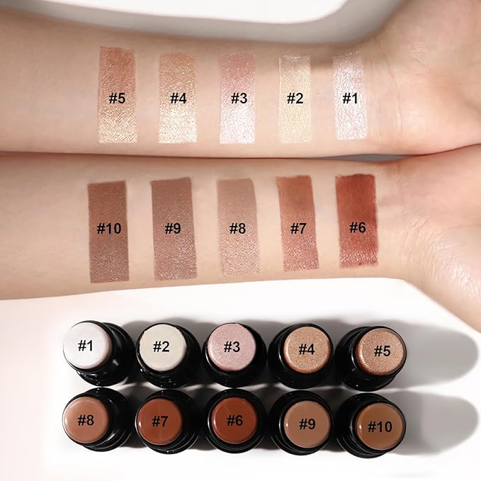 2Pcs Cream Contour Stick Makeup Kit, Cream Highlighter Stick and Bronzer Contour Stick with Longwear Waterproof Formula for Brightening and Trimming the Cheeks, Makeup Brush Include (#05, 10)-BrightBean Baby