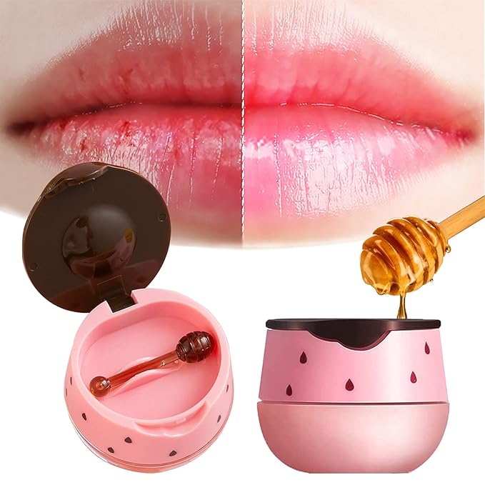2PCS Lip Balm Honey Pot, Honey Pot Lip Balm for Dry Cracked Lips, Strawberry Lip Balm Scrubs Exfoliator & Moisturizer, Hydrating Lip Balm Honey Pot with Wand, Lip Sleeping Mask (B)-BrightBean Baby