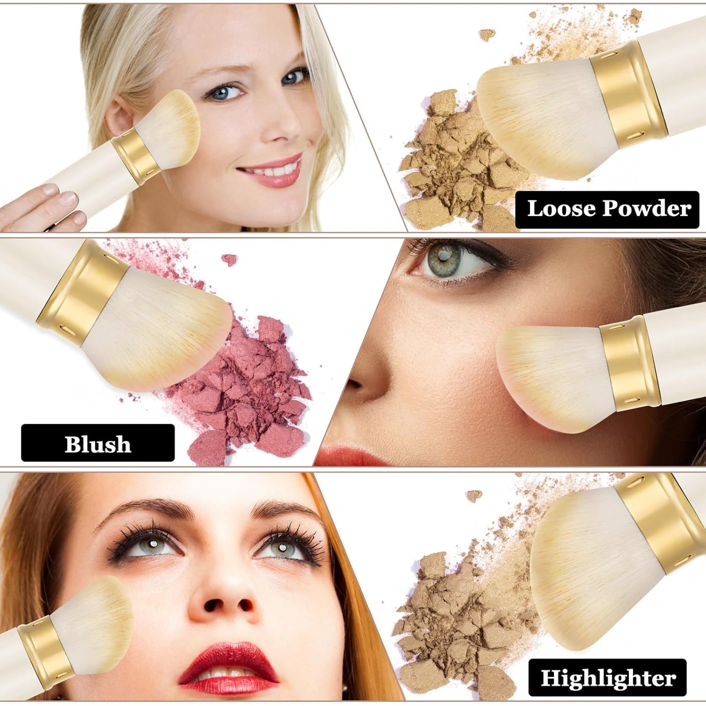 Falliny Retractable Kabuki Makeup Brush, Angled Travel Powder Foundation Blush Brush Makeup Brush for Blush, Sunscreen,Bronzer, Buffing, Concealer,Highlighter, Powder Cosmetics-BrightBean Baby