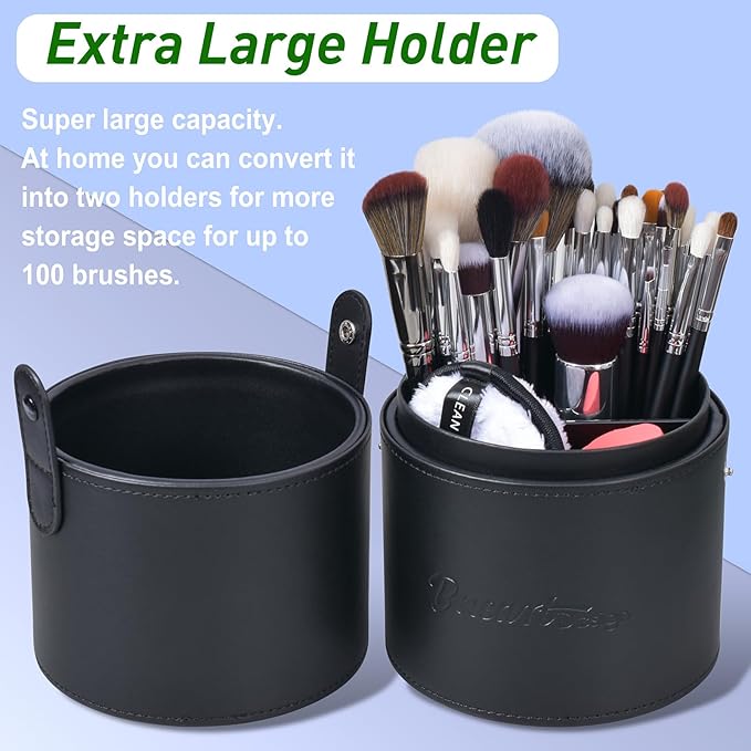 Bueart Design Pro makeup Artist 34Pcs Deluxe Real Goat Hair Horse hair Makeup Brushes Set with extra Large Holder High End Professional labeled makeup brush set with natural Pony Hair-BrightBean Baby