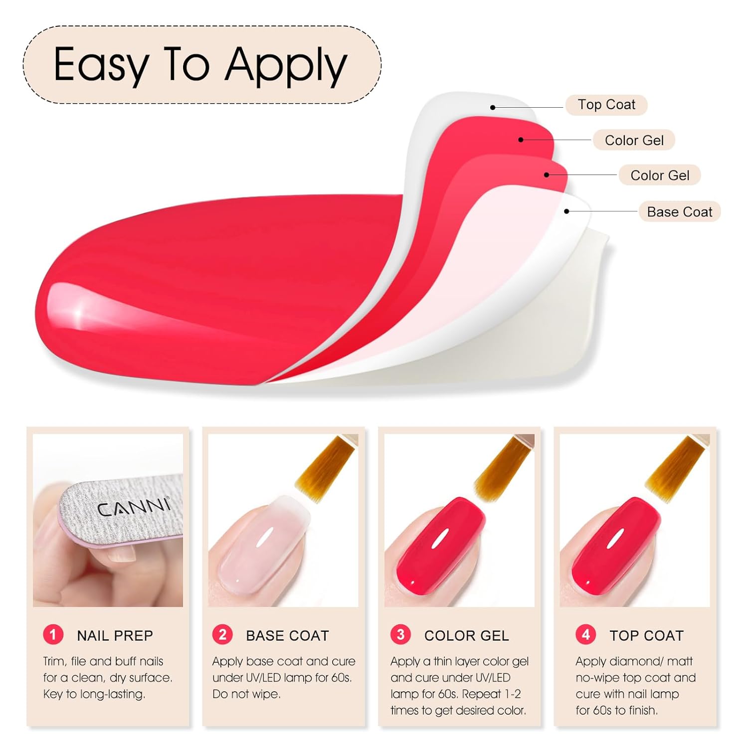 CANNI Pink Gel Polish - Hot Pink Color, 1Pcs U V Gel, Gloss Soak Off For Salon & DIY French Nail Manicure-BrightBean Baby