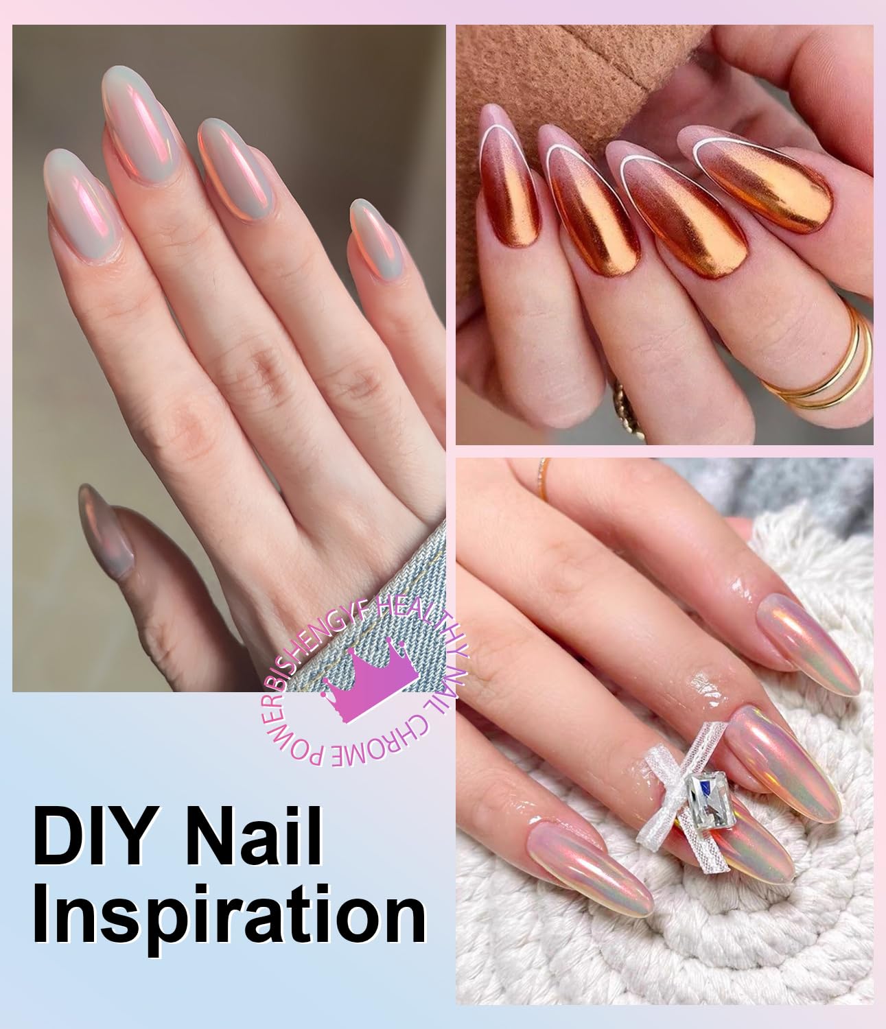 2 PCS Chrome Nail Powder：Mirror Effect Copper Chrome Nail Powder,Metallic Mirror Orange Chrome Nail Powder Decoration for DIY Nail Art,Bronze Pigment Holo Chrome Powder-BrightBean Baby