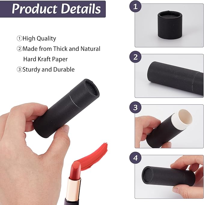 NICENEEDED 10 Pcs Kraft Paper Lipstick Tube, 0.6 Oz Paperboard Lip Balm Tubes, Cardboard Empty Deodorant Container Solid Perfume Tube Cosmetic Box for DIY Chapstick Deodorant Crayon-BrightBean Baby