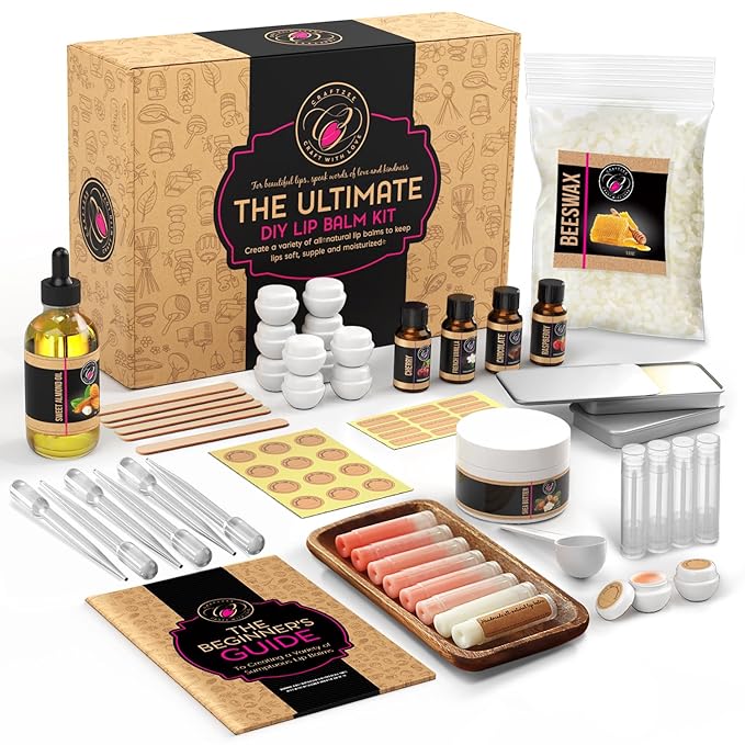 CraftZee Lip Balm Making Kit - DIY Lip Gloss Kit with Natural Beeswax Base, Shea Butter, Sweet Almond Oil, Essential Oils, Tubes, Jars & More Craft Kit For Adults-BrightBean Baby