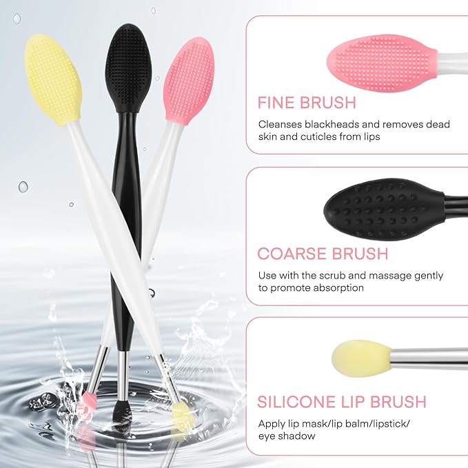 Unaone Lip Scrub Brush - 3 PCS Dual-ended Lip Scrubber Exfoliator and Silicone Lip Brush, 2-in-1 Silicone Lip Scrub Tool Lip Mask Applicator, Gentle Exfoliator & Applicator for Soft-BrightBean Baby
