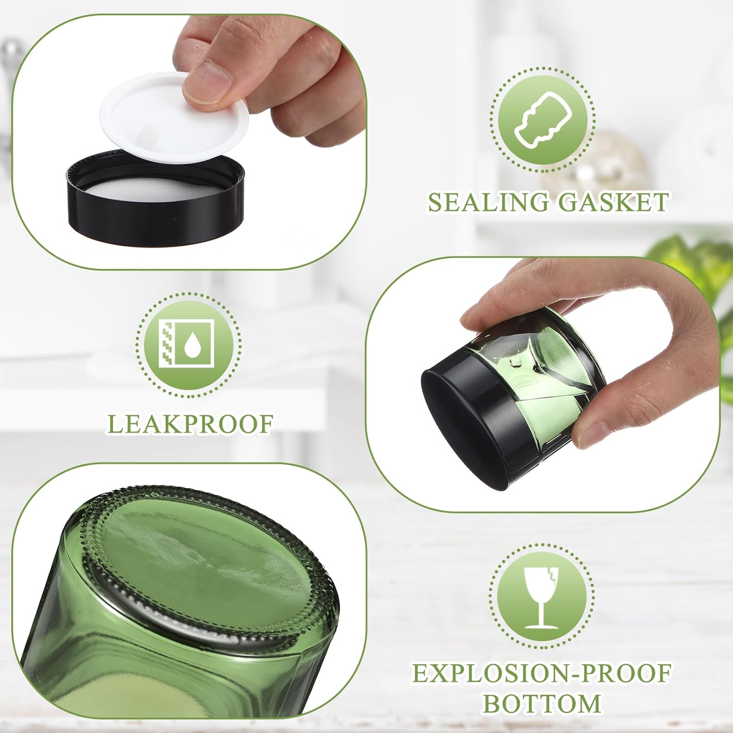 Domensi 32 Pcs 2 oz Glass Jars with Lids Travel Size Round Leakproof Empty Cosmetic Jars with Inner Liners Lid for Storing Makeup Lotions Face Cream Ointments Candle DIY Making (Olive Green)-BrightBean Baby