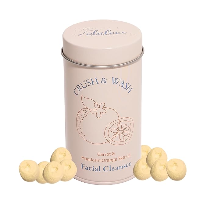 3-in-1 Solid Facial Cleanser, Exfoliator, and Wash-off Mask - Vegan, Cruelty-Free, Plastic-Free, Travel-Friendly, 1 Month Supply (60 Crushable Tablets) in Tin (Brightening Beans in Tin)-BrightBean Baby