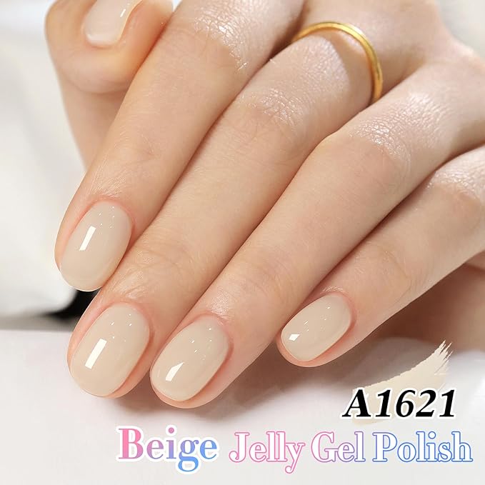Double Rhythm 0.50 OZ Translucent Gel Polish Same Color Same Bottle Sheer Pastel Neutral Natural Milky 15 ML Jelly UV Nail Art DIY at Home (Beige-A1621)-BrightBean Baby