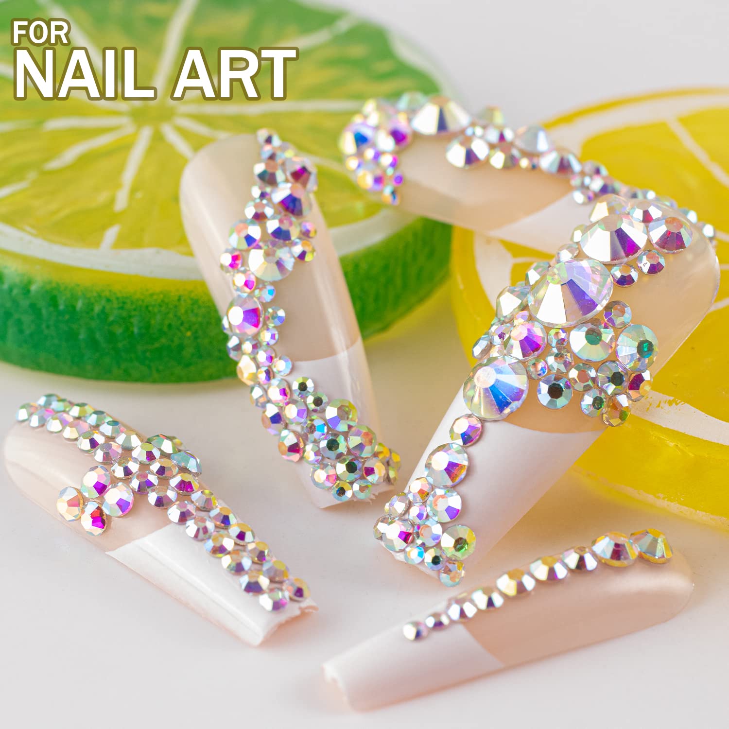 One Pack 2000 Pcs of Flatback Round AB Crystal+Transparent White Clear Rhinestones 6 Sizes (1.5-6 mm) with Nail Art Rhinestone Picker Pencil and Tweezers for DIY and Salon Use-BrightBean Baby