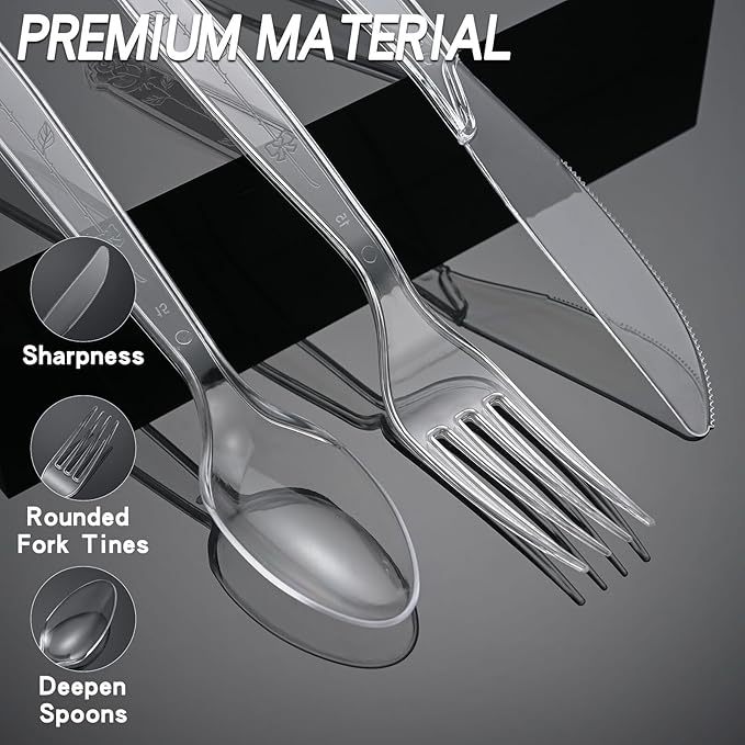 350 Count Clear Plastic forks, Extra Heavy Duty Plastic Forks, Premium Disposable Forks, BPA-Free stainless steel fork disposable for Party Supplies, Weddings and Everyday Use