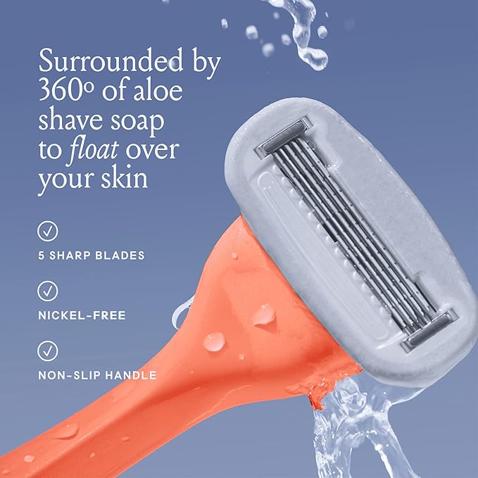 Billie Razors for Women Shave Kit – Women’s Razor + 4 x 5-Blade Razor Refills + Magnetic Holder – Malibu-BrightBean Baby