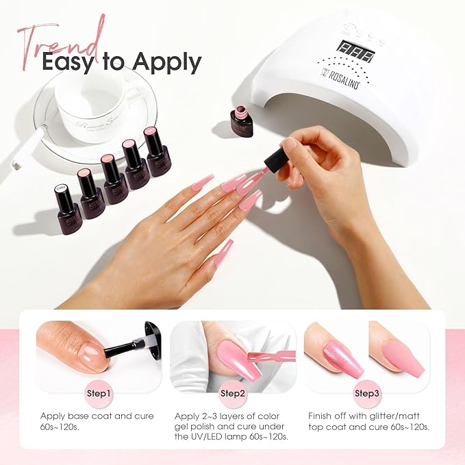 ROSALIND Jelly Gel Polish Set with Matte and Glitter Gel Top Coat, 6 Translucent Colors Neutral Sheer Milky White Nude Pink base Gel Nail Polish set Nail Art DIY at Home-BrightBean Baby