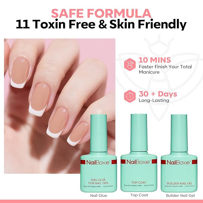 Modelones Gel Nail Kit, Press On Nails Kit with LED Light, 150 PCS Extra Short Pink Square, 15 Sizes French Tip Press on Nails, NailBoxie Pre-Colored Nail Tips for Easy DIY Nail Art-BrightBean Baby