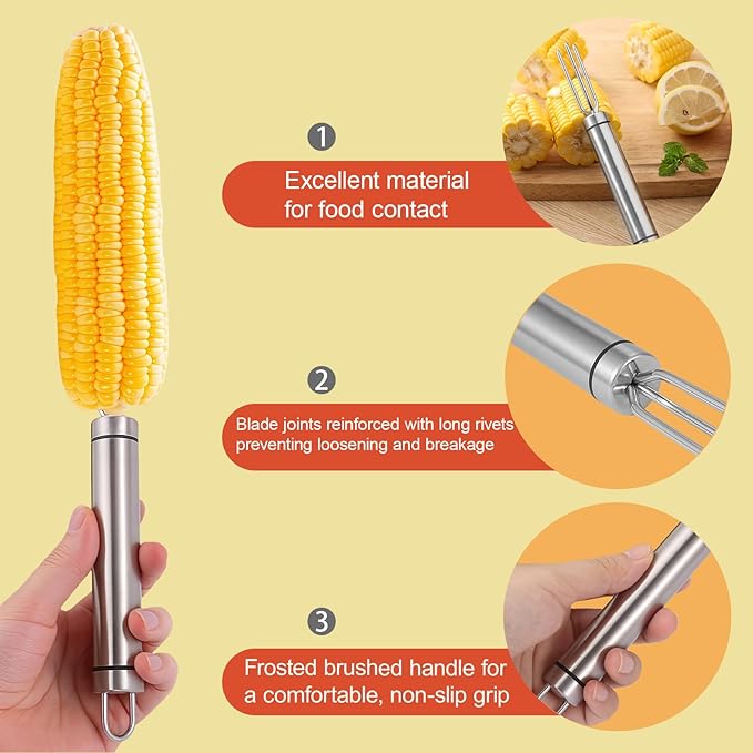 (2Pcs) Newly Upgraded Stainless Steel Corn Stripping Tool, Corn Holder, The Curved Design Fits Perfectly with the Corn, Making the Corn Threshing Faster.
