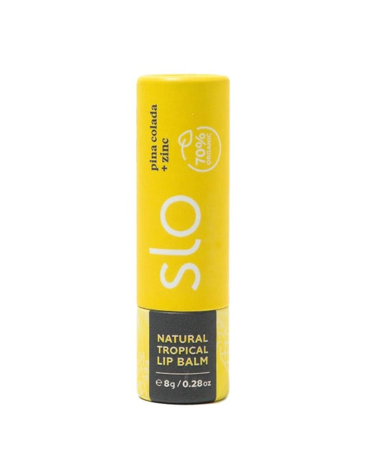 Slo | Natural Lip Balm - All Natural Ingredients, Vegan & Cruelty Free, Hydrating & Soothing, Plastic Free, Paper Packaging | Pina Colada + Zinc, 0.28oz-BrightBean Baby