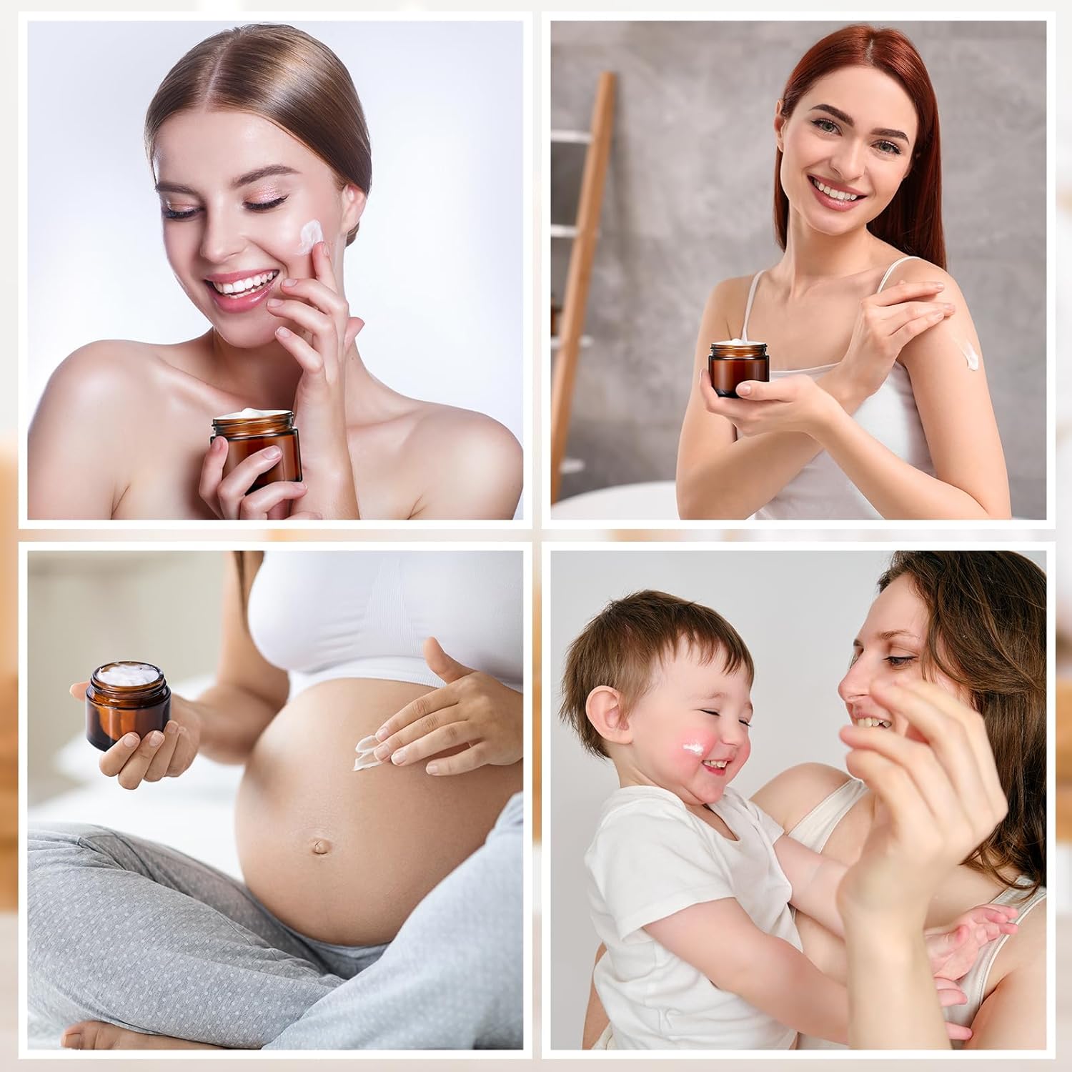 Domensi 48 Pcs 2 oz Glass Jars with Lids Travel Size Round Leakproof Empty Cosmetic Jars with Inner Liners Lid for Storing Makeup Lotions Face Cream Ointments Candle DIY Making (Amber)-BrightBean Baby