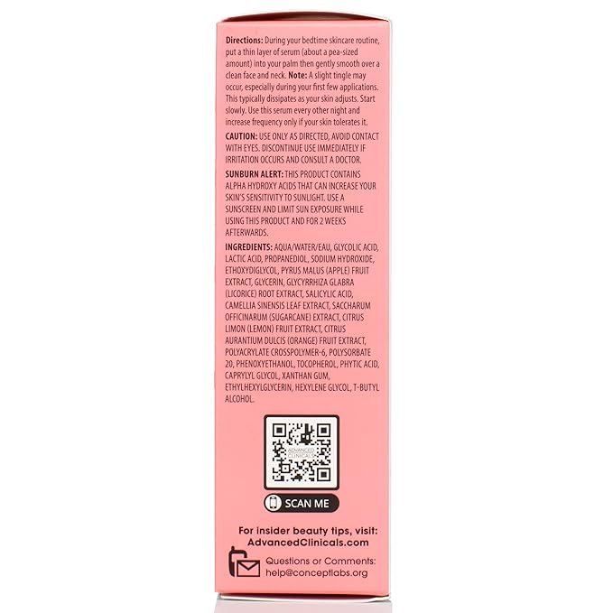Advanced Clinicals Exfoliating 10% Glycolic Acid Serum For Face + Lactic Acid | Facial Exfoliant AHA + Salicylic Acid Serum To Improve Look Of Large Pores, Uneven Skin Tone, & Dark Spots, 1.75 FL Oz-BrightBean Baby