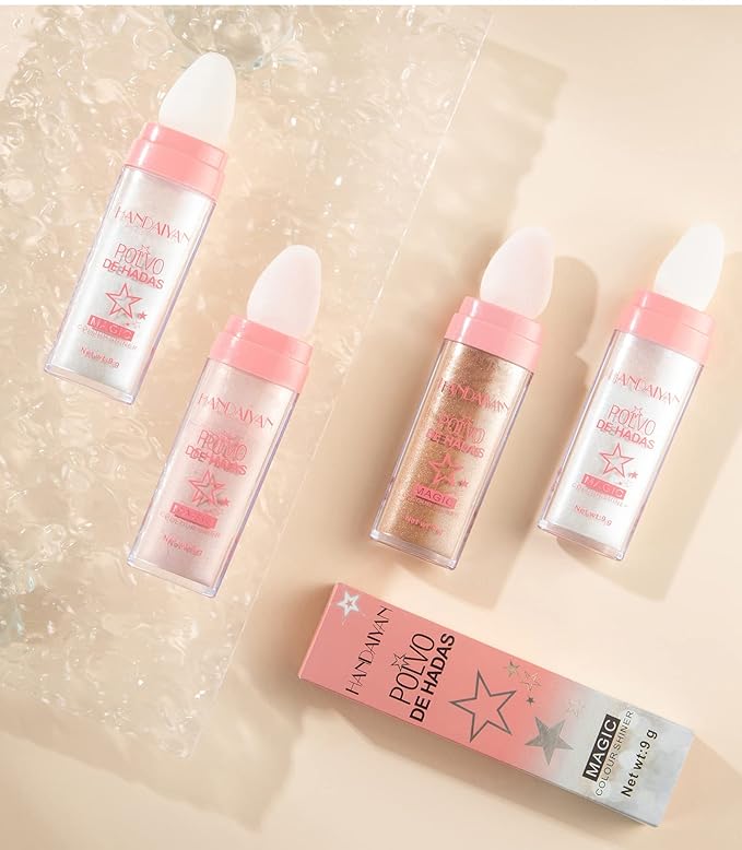 AKARY Shimmer Highlighter Powder, Fairy Polvo De Hadas Highlighter Powder & Blush Stick, Instant Glow Luminizer Duo, Glitter Body Face Hair High Gloss Stick, Sparkle Smudge-Proof Highlighter Stick Party Makeup (#03 Golden Brown)-BrightBean Baby