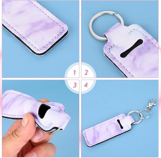 4Pcs Chapstick Holder Keychain, Lip Balm Sleeve Pouch, Chapstick Holder With Clip, Lip Balm Holder, Stocking Stuffers Gift for Women(Pink, Gray, Purple, Blue)-BrightBean Baby