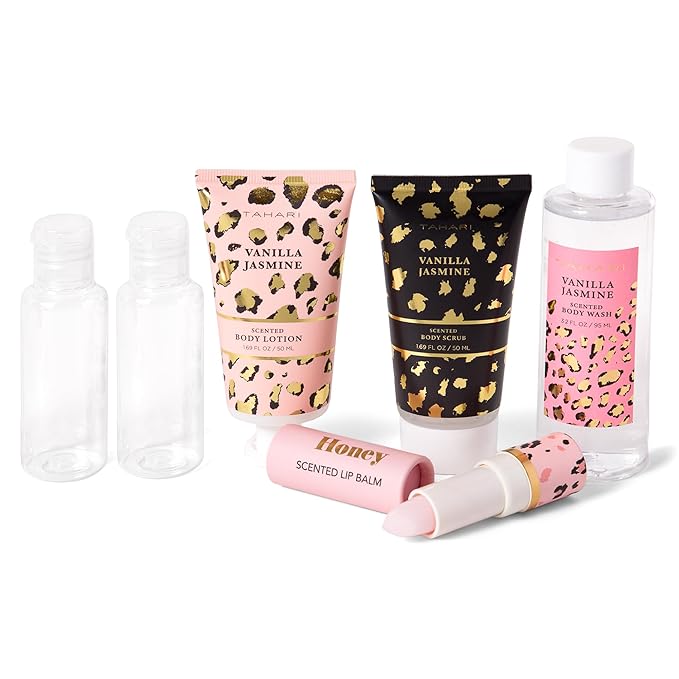 Tahari Spa Gift Set for Women, Vanilla Jasmine Spa Set, Bath Kit for Women Gift Set Includes Body Lotion, Body Wash, Hand Cream, Lotion Gift Set for Women, Birthday Gifts For Women - (Leopard)-BrightBean Baby