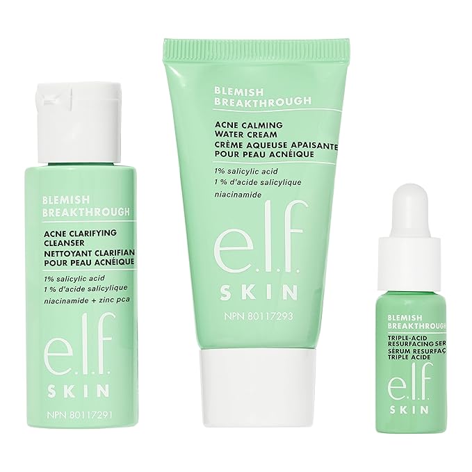 e.l.f. SKIN Blemish Breakthrough Blemish Control Basics Kit, Travel-Size Acne Skincare Routine, Cleanser, Serum & Moisturizer, Vegan & Cruelty-Free-BrightBean Baby