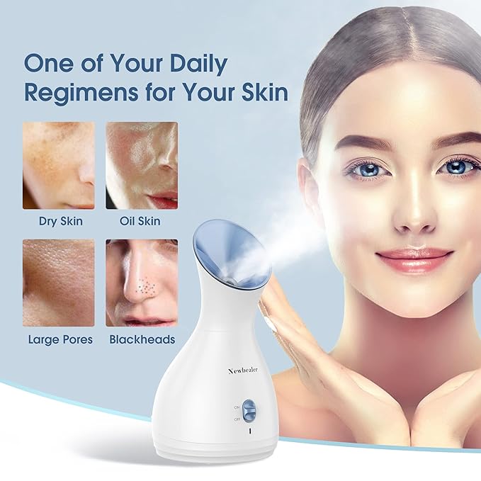 Newbealer 2in1 Facial Steamer, Hot Mist Facial Aromatherapy Humidifier Atomizer, Large Face Steamer Unclogs Pores Sinuses Moisturizing, Home Sauna Spa with Eyebrow Set (Blue, 170ml)-BrightBean Baby
