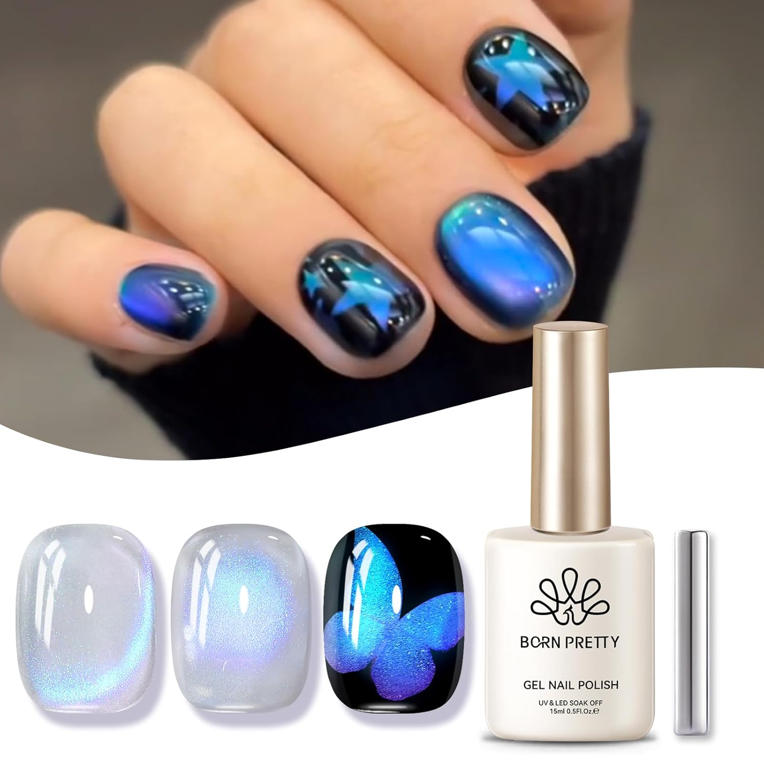 BORN PRETTY Cat Magnetic Eye Gel Nail Polish,Blue Tears Magnetic Gel Polish Passion Fruit Cat Magnetic Eye Gel Manicure Nail Art DIY 15ml-BrightBean Baby