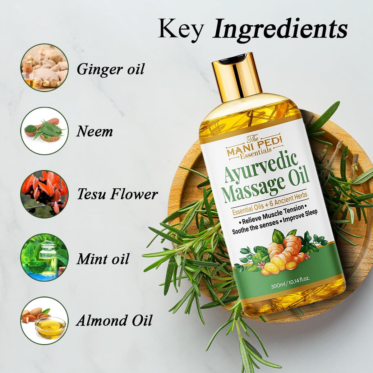 Ayurvedic Massage Oil enriched with Clove, Almond, Lemongrass & Lavender Oils & 6 Ancient Herbs. Relieves Muscle Tensions, Calms Nerves, Soothes. 100% Natural 300ml-BrightBean Baby