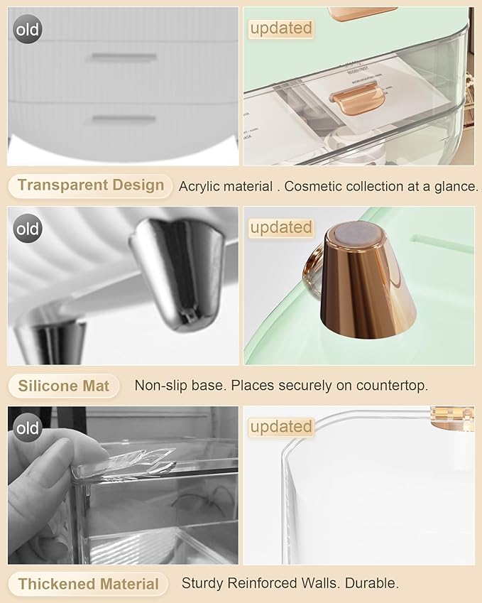 Makeup Organizer, Skincare Holder Bathroom Counter Organizer, Storage Box Cosmetic Display Cases, Teen Girl Gifts Trendy Stuff Make up Organizers for Vanity, Dresser, Countertop (Green)-BrightBean Baby