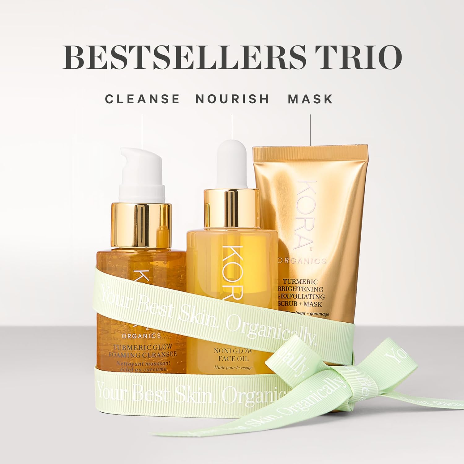 KORA Organics Best Sellers Trio, Gift Set with Noni Glow Face Oil, Turmeric Brightening & Exfoliating Mask and Foaming Cleanser (3 Items)-BrightBean Baby