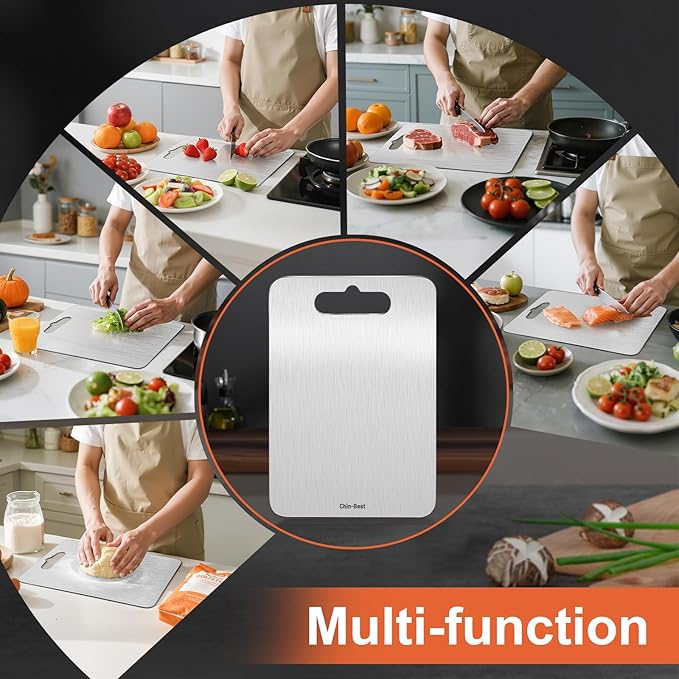 Titanium Cutting Boards For Kitchen, Double-Sided Food-Grade Kitchen Stainless Cutting Board, Non-Toxic & Non-Slip, Dishwasher Safe, Ideal For Indoor, Outdoor, Camping & Bbq Parties, M 13.4“ * 9”