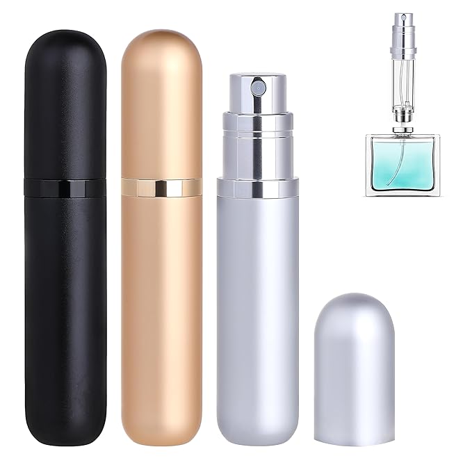 Travel Refillable Perfume Atomizer Bottle 3-Pack 5ml Leakproof Travel Perfume Refillable Bottle (Black & Gold & Silver)-BrightBean Baby