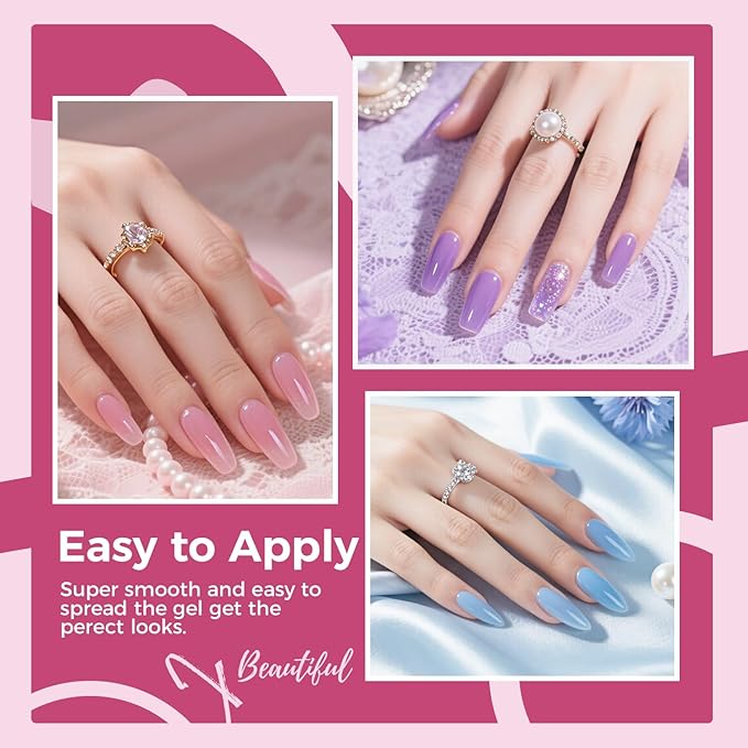 JEWHITENY 28 Colors Poly Nail Gel Kit with Base Top Coat Purple Blue Yellow Nude Pink Glitter Shades Quick-Dry for Beginners DIY Need U V Lamp Curing-BrightBean Baby