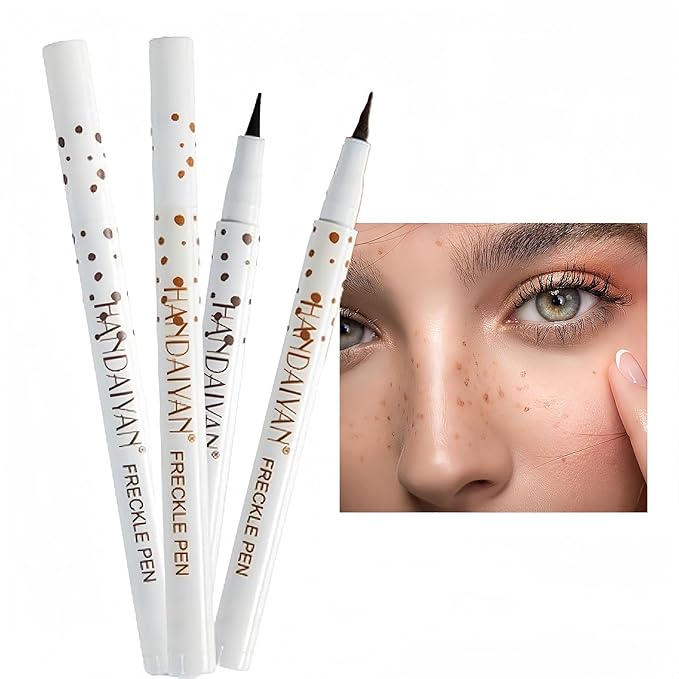 Freckle Pen 2 Colors, Natural Lifelike Freckle Makeup Pen Magic Freckle Color,Waterproof Longlasting Soft Dot Sopt Pen,for Natural Effortless Sunkissed Makeup-Chestnut&Dark Brown-BrightBean Baby
