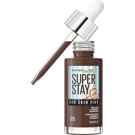 Maybelline Super Stay Up to 24HR Skin Tint, Radiant Light-to-Medium Coverage Foundation, Makeup Infused With Vitamin C, 375, 1 Count-BrightBean Baby