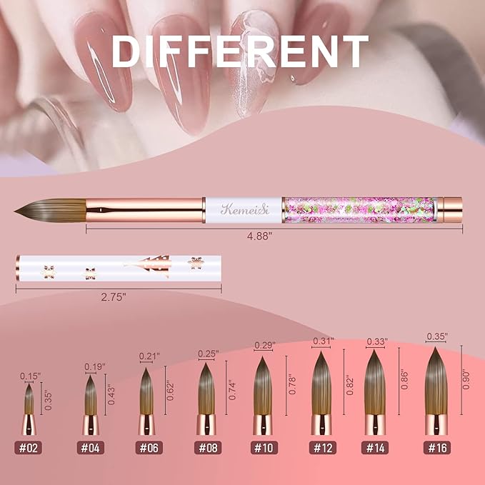 Acrylic Nail Brush Size 6,KEMEISI 100% Pure Kolinsky Nail Art Brushes Sturdy Handle Oval Shaped Acrylic Powder Nail Design Tools for Professional Manicure DIY Home Salon (White)-BrightBean Baby