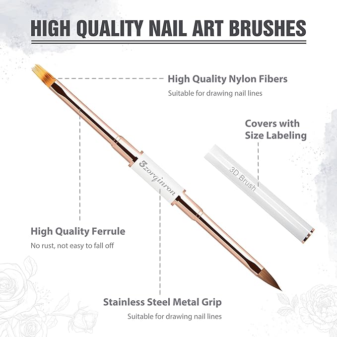 Nail Art Bushes Set, Professional 5Pcs Double-Ended Nail Brush Kit for Details, Long Lines, Ombre & 3D Design-Perfect for DIY Manicures & Salons (White)-BrightBean Baby