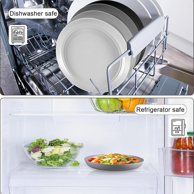 12 Pcs Unbreakable Deep Dessert Plates Set, 8 inch Reusable Plastic Wheat Straw Plates, Microwave and Dishwasher Safe Plate for Kitchen, Lightweight Plate for Dessert, BPA Free, 4 Colors