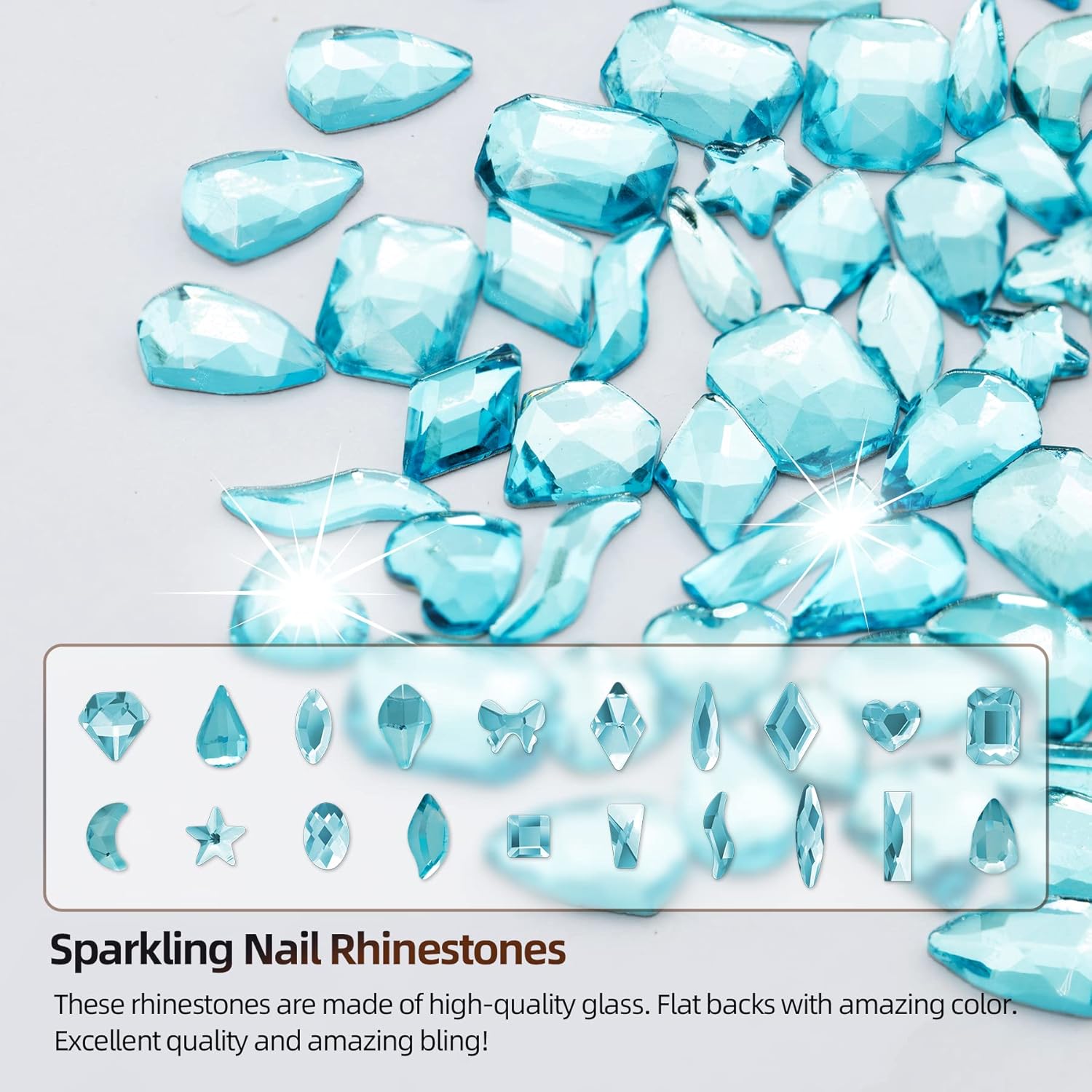 Nail Rhinestones Kit, Nail Art Decorations with Wax Pencil Flat AB Rhinestones Kit DIY Crafts Gemstones for Nail, Shoes, Clothes, Jewels (600 Aquamarine Diamonds + 2500 Flat Rhinestones)…-BrightBean Baby