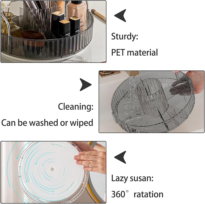 Rotating Makeup Organizer for Vanity, High-Capacity Skincare Clear Make Up Storage Perfume Organizers Cosmetic Dresser Organizer Countertop 360 Spinning (Gray, New-3 Tier)-BrightBean Baby